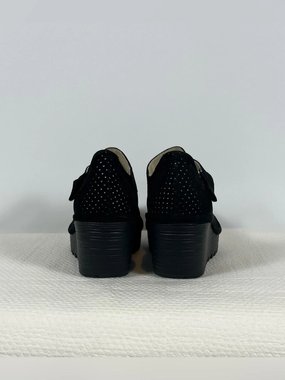Fly London Black Wedge Mary Jane Slingback Shoes